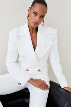 Best Pirce 😉 Karen Millen Compact Stretch Cropped Trench Jacket 🎁 -Workwear Shop womens black compact stretch cropped trench jacket