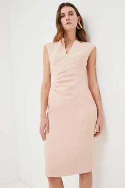 Deals ✨ Karen Millen Compact Stretch Envelope Neck Pencil Midi 👗 Dress 😉 -Workwear Shop womens black compact stretch envelope neck pencil midi dress 1