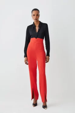 Best deal 😉 Karen Millen Compact Stretch High Rise Split Hem Trouser 🔔 -Workwear Shop womens black compact stretch high rise split hem trouser 2