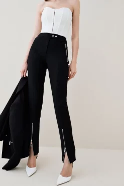 Wholesale 👏 Karen Millen Compact Stretch Zip Through Slim Leg Trouser 🌟 -Workwear Shop womens black compact stretch zip through slim leg trouser