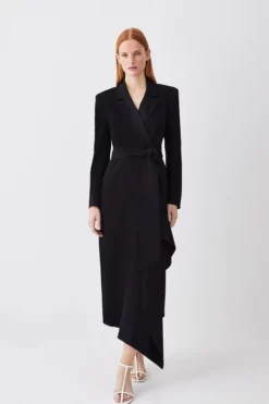 Buy 🔔 Karen Millen Drape Belted Long Sleeve Soft Tailored Midi 👗 Dress 🧥 Coat 💯 -Workwear Shop womens black drape belted long sleeve soft tailored midi dress coat 1