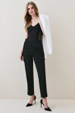 Flash Sale 😀 Karen Millen Essential High Rise Tab Side Slim Leg Trouser 😉 -Workwear Shop womens black essential high rise tab side slim leg trouser 1