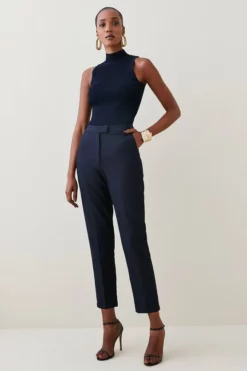 Flash Sale 😀 Karen Millen Essential High Rise Tab Side Slim Leg Trouser 😉 -Workwear Shop womens black essential high rise tab side slim leg trouser