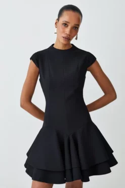 Wholesale 👏 Karen Millen High Neck Crepe Full 👗 Skirted Mini 👗 Dress 🔔 -Workwear Shop womens black high neck crepe full skirted mini dress 1