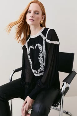 Best deal ๐ Karen Millen Ladder Trim Lace Woven Blouse ๐ฅฐ 11 Best deal ๐ Karen Millen Ladder Trim Lace Woven Blouse ๐ฅฐ -Workwear Shop womens black ladder trim lace woven blouse