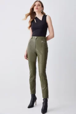 Best Sale 🔥 Karen Millen Leather Biker & Zip Detail Cuff Slim Leg Trouser 👍 -Workwear Shop womens black leather biker zip detail cuff slim leg trouser 1 1