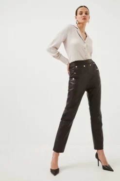 Cheap 💯 Karen Millen Leather Button Detail Trouser 🌟 -Workwear Shop womens black leather button detail trouser 3