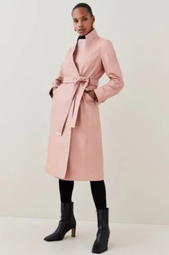 Wholesale ⌛ Karen Millen Leather Investment Notch Neck 🧥 Coat ⭐ -Workwear Shop womens black leather investment notch neck coat 1