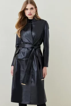Wholesale ⌛ Karen Millen Leather Investment Notch Neck 🧥 Coat ⭐ -Workwear Shop womens black leather investment notch neck coat