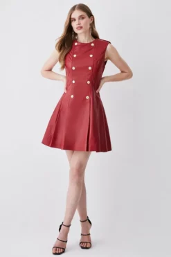 Cheapest 🔥 Karen Millen Leather Military Button Flippy Mini 👗 Dress ⭐ -Workwear Shop womens black leather military button flippy mini dress
