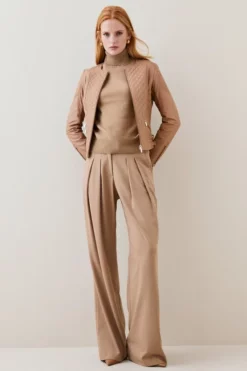 Outlet 🎁 Karen Millen Leather Quilted Biker Jacket ❤️ -Workwear Shop womens black leather quilted biker jacket