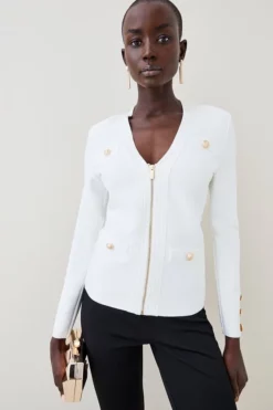 Brand new 🛒 Karen Millen Military Bandage Zip Knitted Jacket 🔔 -Workwear Shop womens black military bandage zip knitted jacket 1