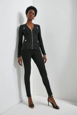 Brand new 🛒 Karen Millen Military Bandage Zip Knitted Jacket 🔔 -Workwear Shop womens black military bandage zip knitted jacket 4