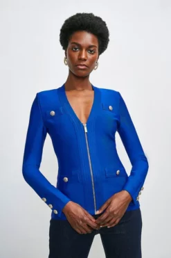 Brand new 🛒 Karen Millen Military Bandage Zip Knitted Jacket 🔔 -Workwear Shop womens black military bandage zip knitted jacket 5