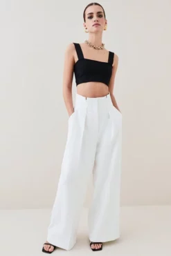 Best Sale ❤️ Karen Millen Petite Compact Stretch Wide Leg Trouser ✨ -Workwear Shop womens black petite compact stretch wide leg trouser