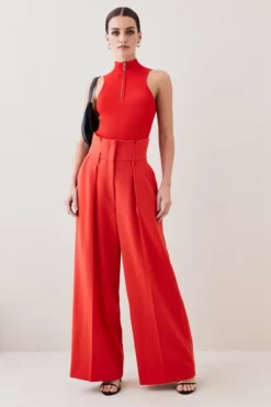 Best Sale ❤️ Karen Millen Petite Compact Stretch Wide Leg Trouser ✨ -Workwear Shop womens black petite compact stretch wide leg trouser 1 1