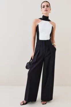 Best Sale ❤️ Karen Millen Petite Compact Stretch Wide Leg Trouser ✨ -Workwear Shop womens black petite compact stretch wide leg trouser 1 2