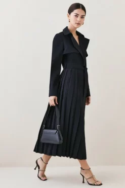 Buy ✔️ Karen Millen Petite Long Sleeve Pleated Midi Trench 👗 Dress 🎁 -Workwear Shop womens black petite long sleeve pleated midi trench dress 1