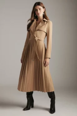 Buy ✔️ Karen Millen Petite Long Sleeve Pleated Midi Trench 👗 Dress 🎁 -Workwear Shop womens black petite long sleeve pleated midi trench dress