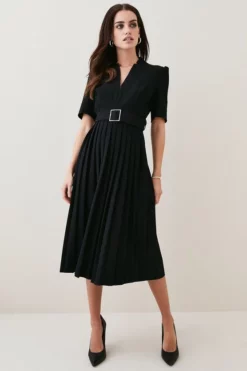 Best deal 🔔 Karen Millen Petite Structured Crepe Forever Pleat Midi 👗 Dress 🎉 -Workwear Shop womens black petite structured crepe forever pleat midi dress 2