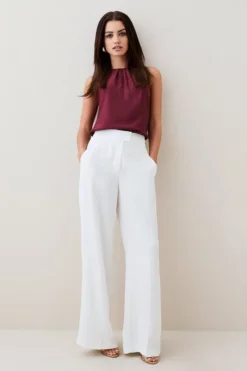 Buy ✨ Karen Millen Petite Viscose Satin Back Crepe Wide Leg Trouser 🤩 -Workwear Shop womens black petite viscose satin back crepe wide leg trouser