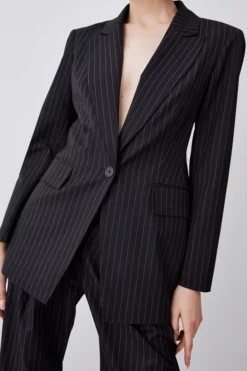 Cheapest 🧨 Karen Millen Pinstripe Single Breasted Blazer 🎉 -Workwear Shop womens black pinstripe single breasted blazer
