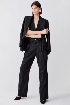 Best Pirce 👍 Karen Millen Pinstripe Wide Leg Trouser 🤩 -Workwear Shop womens black pinstripe wide leg trouser