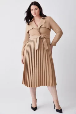 Discount 🎁 Karen Millen Plus Size Forever Pleat Belted Trench Midi 👗 Dress 👍 -Workwear Shop womens black plus size forever pleat belted trench midi dress