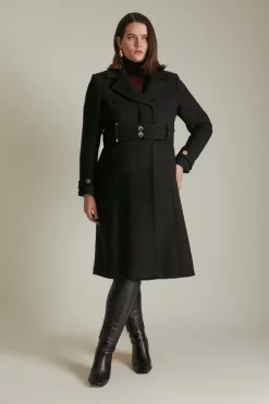 Budget 🤩 Karen Millen Plus Size Italian Wool Mix Popper Detail 🧥 Coat ⭐ -Workwear Shop womens black plus size italian wool mix popper detail coat