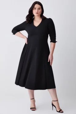 Coupon ⭐ Karen Millen Plus Size Structured Crepe Full 👗 Skirted Midi 👗 Dress ✨ -Workwear Shop womens black plus size structured crepe full skirted midi dress