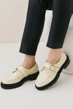 Outlet 💯 Karen Millen Real Leather Chunky Buckle Brogue 🌟 -Workwear Shop womens black real leather chunky buckle brogue