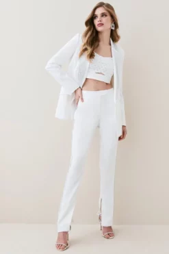 Cheapest ❤️ Karen Millen Satin Diamante Lapel Double Breasted Blazer 😍 -Workwear Shop womens black satin diamante lapel double breasted blazer