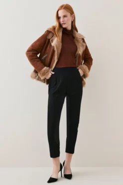 Deals 😉 Karen Millen Slim Fit Crop Darted Waist Tailored Trouser 🌟 -Workwear Shop womens black slim fit crop darted waist tailored trouser 1