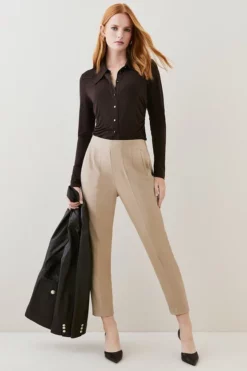 Deals 😉 Karen Millen Slim Fit Crop Darted Waist Tailored Trouser 🌟 -Workwear Shop womens black slim fit crop darted waist tailored trouser