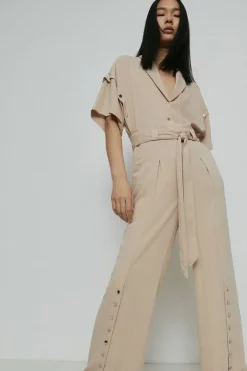 Top 10 ✨ Karen Millen Soft Tailored Popper Detail Wide Leg Jumpsuit 🎉 -Workwear Shop womens black soft tailored popper detail wide leg jumpsuit