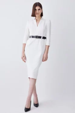 Brand new 🔥 Karen Millen Structured Crepe Belted Forever Midi 👗 Dress 🌟 -Workwear Shop womens black structured crepe belted forever midi dress