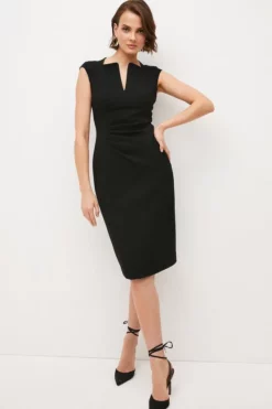 Top 10 ❤️ Karen Millen Structured Crepe Envelope Neck Pencil Midi 👗 Dress 💯 -Workwear Shop womens black structured crepe envelope neck pencil midi dress