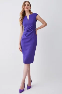 Outlet 🎉 Karen Millen Structured Crepe Envelope Neck Pencil Midi 👗 Dress 🤩 -Workwear Shop womens black structured crepe envelope neck pencil midi dress 3