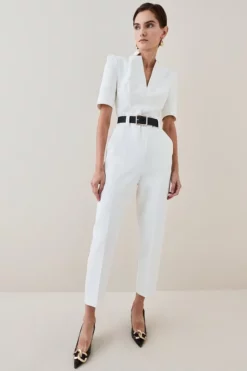 Buy 🔥 Karen Millen Structured Crepe Forever Belted Jumpsuit 👍 -Workwear Shop womens black structured crepe forever belted jumpsuit 1
