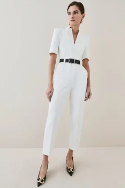 Buy 🔥 Karen Millen Structured Crepe Forever Belted Jumpsuit 👍 -Workwear Shop womens black structured crepe forever belted jumpsuit