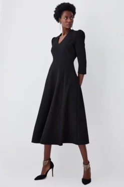 Best Pirce 😀 Karen Millen Structured Crepe Full 👗 Skirted Midi 👗 Dress 🔔 -Workwear Shop womens black structured crepe full skirted midi dress 2