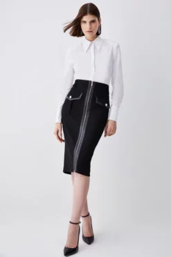 Budget ❤️ Karen Millen Structured Crepe Pocket Detail Pencil 👗 Skirt 🎁 -Workwear Shop womens black structured crepe pocket detail pencil skirt