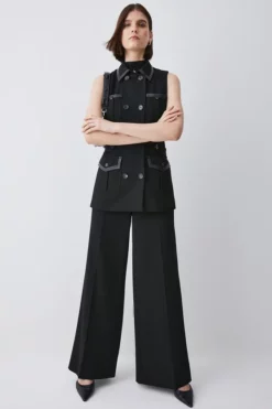 Brand new ✔️ Karen Millen Structured Crepe Wide Leg Trousers 🤩 -Workwear Shop womens black structured crepe wide leg trousers