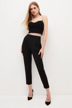Deals 🤩 Karen Millen Tall Compact Stretch Slim Leg Trouser 🔥 -Workwear Shop womens black tall compact stretch slim leg trouser 1