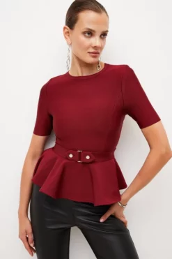 Deals ⭐ Karen Millen Trimmed Waist Peplum Bandage Detail Top ⌛ -Workwear Shop womens black trimmed waist peplum bandage detail top 1