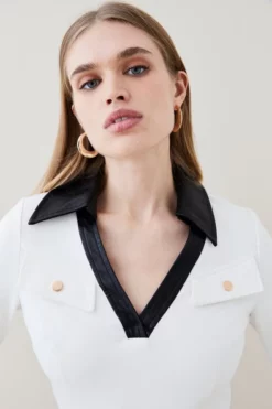Best Sale 🌟 Karen Millen V Neck Pu Collared Top 😍 -Workwear Shop womens black v neck pu collared top 1