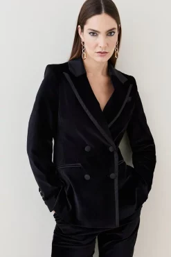 Best Sale ⌛ Karen Millen Velvet Double Breasted Tailored Jacket 🛒 -Workwear Shop womens black velvet double breasted tailored jacket