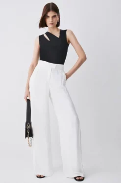 Best reviews of 😀 Karen Millen Viscose Satin Back Crepe Wide Leg Trousers 💯 -Workwear Shop womens black viscose satin back crepe wide leg trousers