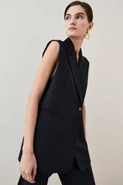 Coupon ⭐ Karen Millen Wool Blend Asymmetricwrap Sleeveless Jacket 😍 -Workwear Shop womens black wool blend asymmetricwrap sleeveless jacket 1 2