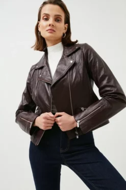 Top 10 🔥 Karen Millen Leather Signature Biker Jacket ⌛ -Workwear Shop womens blackwhite leather signature biker jacket 11